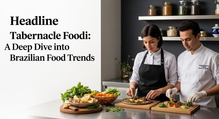 Community food stall in Brazil with tabernacle-inspired branding and colorful ingredients.