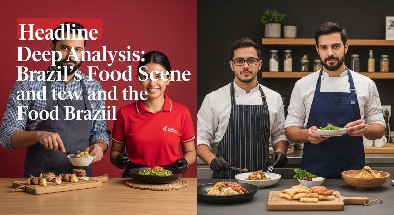 Colorful Brazilian foods and market scene with feijoada pot, pão de queijo, and fresh frutas.