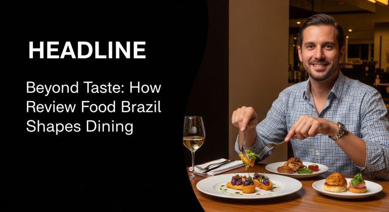 Street market in Brazil with a chef grilling and colorful stalls.