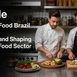 Illustration of ransomware risk to the Brazilian food industry, with factory icons and LockBit symbolism.