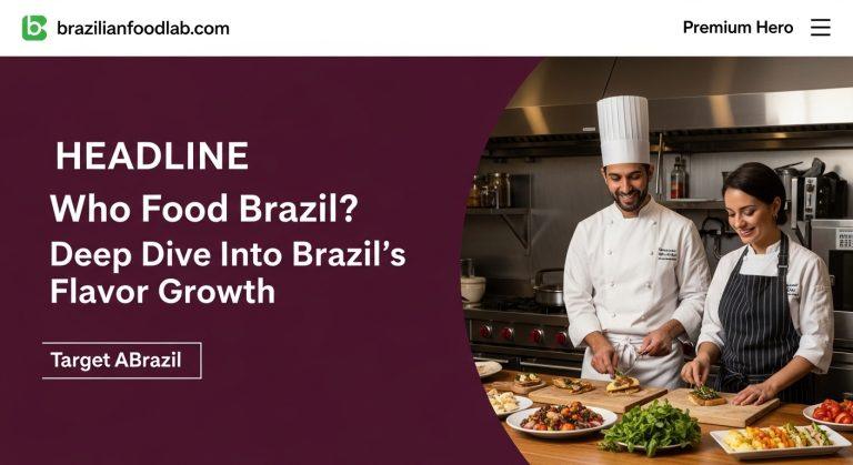 Street market scene in Brazil with colorful food stalls and cooks preparing traditional dishes.