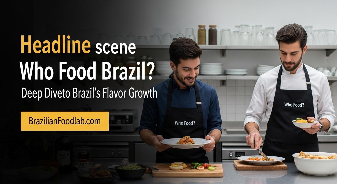 Street market scene in Brazil with colorful food stalls and cooks preparing traditional dishes.