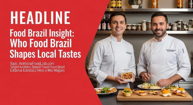 Colorful Brazilian street market with diverse food stalls and people enjoying regional dishes.