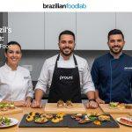 Culinary student studying with a cookbook and a market backdrop.