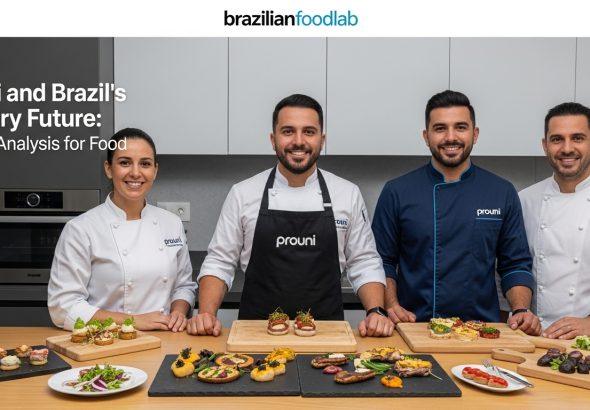 Culinary student studying with a cookbook and a market backdrop.